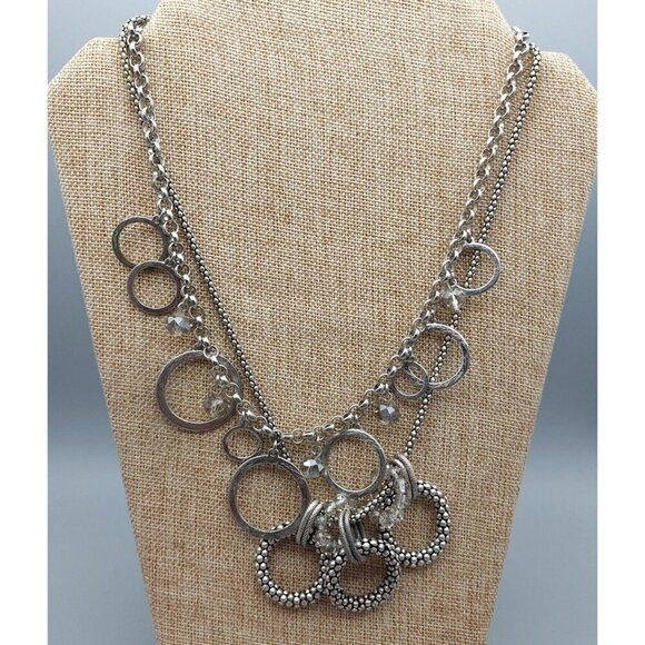LOFT Antique Silver Tone Multi Strand Collar Bib Necklace Statement Crystal Bead - Picture 4 of 10